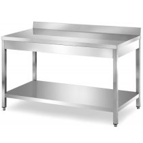   Rozsdamentes asztal alsó polccal, hátsó felhajtással, lapraszerelt, 1400x700x850mm – EMPERO EMP.ATT.70140