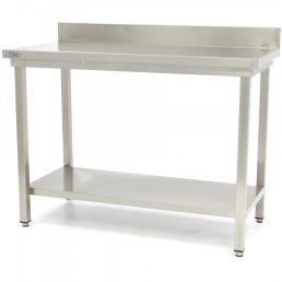   Maxima 09300980 Rozsdamentes asztal alsó polccal, hátsó felhajtással, lapraszerelt, 1000x600x850mm