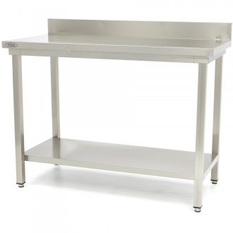   Maxima 09300980 Rozsdamentes asztal alsó polccal, hátsó felhajtással, lapraszerelt, 1000x600x850mm