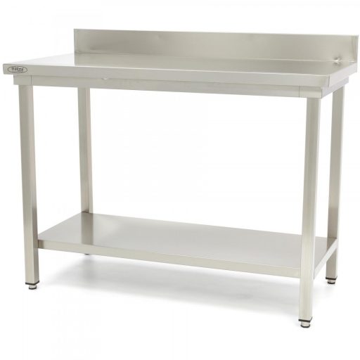 Maxima 09300983 Rozsdamentes asztal alsó polccal, hátsó felhajtással, lapraszerelt, 1200x600x850mm