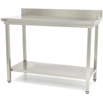   Maxima 09364027 Rozsdamentes asztal alsó polccal, hátsó felhajtással, lapraszerelt, 800x700x850mm