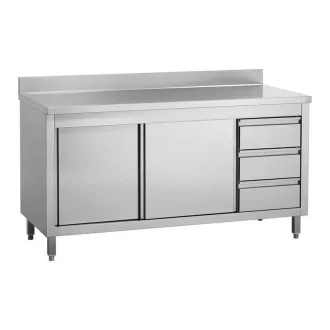   Semleges pult rozsdamentes acélból, tolóajtóval, fiókokkal, lapraszerelt, 2000x700x850mm – WT-C103108