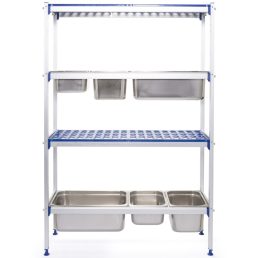   HENDI 812266 Tároló állvány GN edényzethez, négyszintes, alumínium, perforált műanyag polclapokkal, 1120x355x1685mm