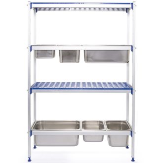   HENDI 812266 Tároló állvány GN edényzethez, négyszintes, alumínium, perforált műanyag polclapokkal, 1120x355x1685mm
