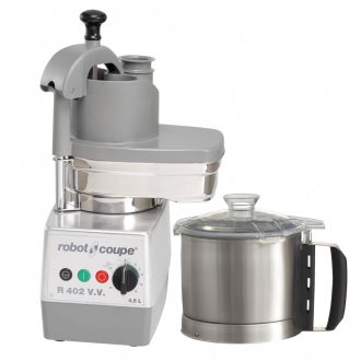   ROBOT-COUPE R402 VV Kutter + Zöldségszeletelő, 4,5 literes tartállyal, állítható sebesség, 1000W