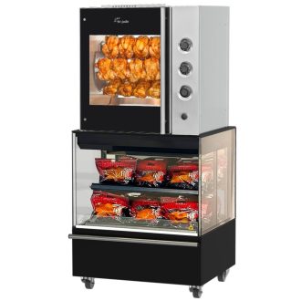   Grillcsirke sütő 20 db csirkéhez, elektromos, tekerőgombos vezérléssel, előlről tölthető melegentartó alépítménnyel