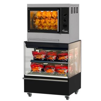   Grillcsirke sütő 16 db csirkéhez, elektromos, tekerőgombos vezérléssel, melegentartó alépítménnyel
