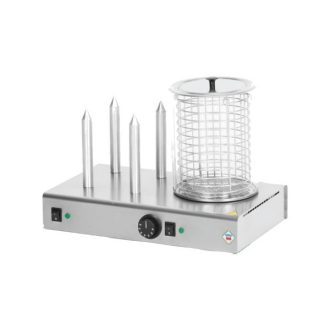   RM GASTRO REDFOX HD 04 N/K Hot-dog sütő, 4 tüskés, üveg virslipároló hengerrel, kosárral