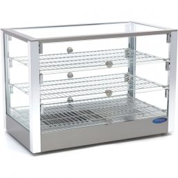   Maxima 09400788 Melegentartó vitrin, háromszintes, sík üveggel, elől-hátul nyíló ajtóval, 115L