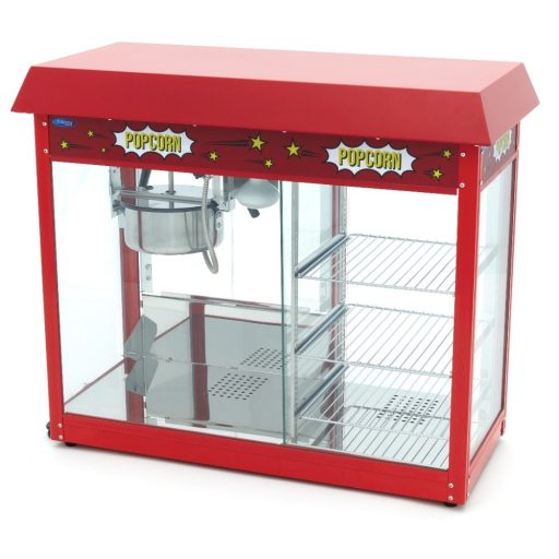 Maxima 09506006 Popcorn gép - pattogatott kukorica készítő gép oldalsó melegentartó vitrinnel, piros