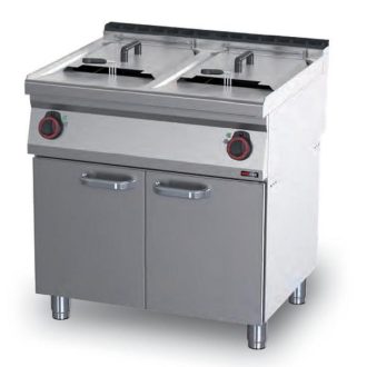   RM GASTRO REDFOX FE 70/80 E Elektromos olajsütő kétmedencés, 2x17 literes, tárolószekrénnyel, 800mm