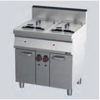  RM GASTRO REDFOX FE 70/80 G Gázüzemű olajsütő kétmedencés, 2x17 literes, tárolószekrénnyel, 800mm
