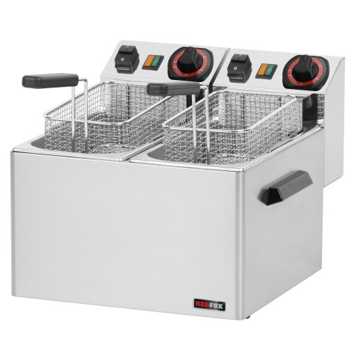 RM GASTRO REDFOX FE 44 S Olajsütő elektromos, asztali 2x5 literes medencével, 360mm, 2x3kW