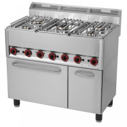   RM GASTRO REDFOX SPT 90/5 GL Gáztűzhely 5 égős (3x3,6kW+2x3kW), GN1/1 légkeveréses elektromos sütővel, ajtós tárolóval