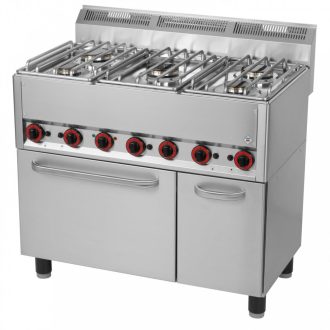   RM GASTRO REDFOX SPT 90/5 GL Gáztűzhely 5 égős (3x3,6kW+2x3kW), GN1/1 légkeveréses elektromos sütővel, ajtós tárolóval