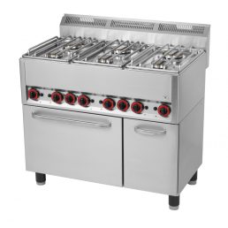   RM GASTRO REDFOX SPT 90 GL Gáztűzhely 6 égős (3x3,6kW+3x3kW), GN1/1 légkeveréses elektromos sütővel, ajtós tárolóval
