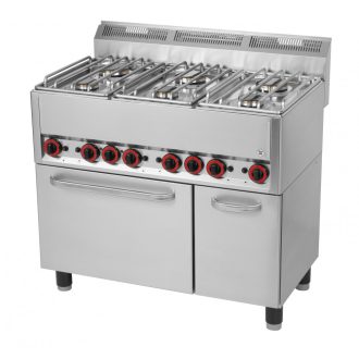   RM GASTRO REDFOX SPT 90 GL Gáztűzhely 6 égős (3x3,6kW+3x3kW), GN1/1 légkeveréses elektromos sütővel, ajtós tárolóval