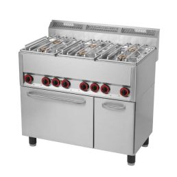   RM GASTRO REDFOX SPT 90 GLS Gáztűzhely 6 égős (6x4,5kW), GN1/1 elektromos légkeveréses sütővel, ajtós tárolóval