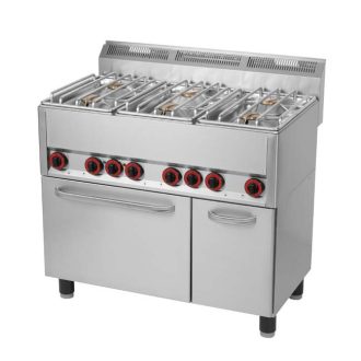   RM GASTRO REDFOX SPT 90 GLS Gáztűzhely 6 égős (6x4,5kW), GN1/1 elektromos légkeveréses sütővel, ajtós tárolóval