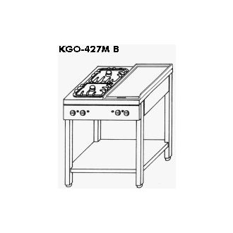   EMAX KGO-427 M 2 Gáztűzhely 2db nyílt és 2db zárt égővel, nyitott tároló állványon, 13,2kW