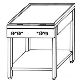   EMAX KGO-427 M 4 Zártégős gáztűzhely (melegítőlap) nyitott tároló állványon, 8,4kW