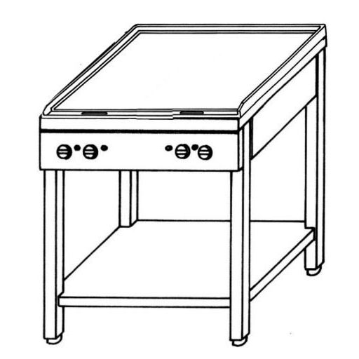 EMAX KGO-427 M 4 Zártégős gáztűzhely (melegítőlap) nyitott tároló állványon, 8,4kW