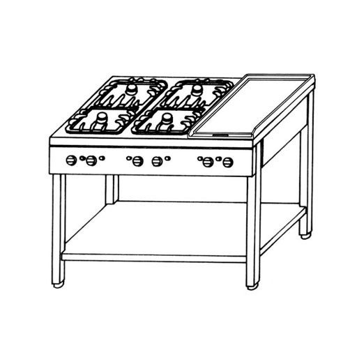 EMAX KGO-637 M 2 Gáztűzhely 4db nyílt és 2db zárt égővel, nyitott tároló állványon, 22,2kW