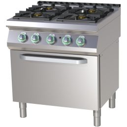   RM GASTRO SPST 780-21 G Gáztűzhely 4 égős (3x 8,5 kW + 4 kW) gázüzemű statikus sütővel, 800mm