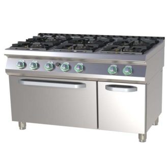   RM GASTRO SPST 7120-21 GE Gáztűzhely 6 égős (4x 8,5kW és 2x 4kW) elektromos statikus sütővel, 1200mm