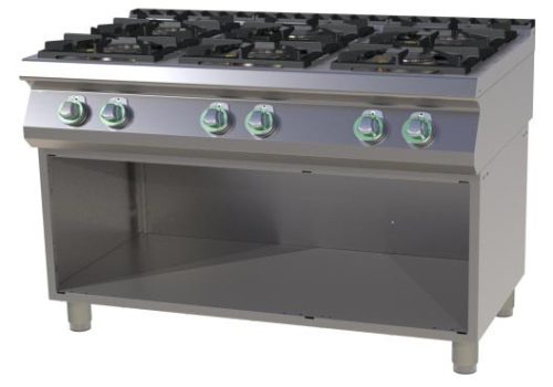 RM GASTRO SP 7120 G Gáztűzhely 6 égős, alsó nyitott tárolóval, (4x 7,5kW + 2x 4,5kW)