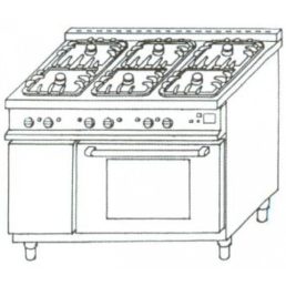   EMAX GT-61/1 Gáztűzhely 6 égős 25,2kW, GN1/1 méretű gázüzemű sütővel