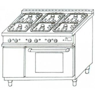   EMAX GT-61/1 Gáztűzhely 6 égős 25,2kW, GN1/1 méretű gázüzemű sütővel