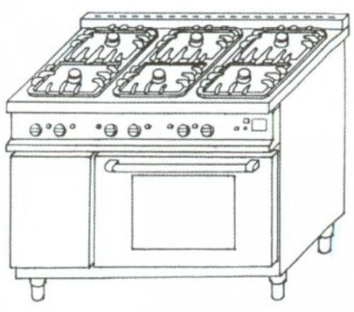 EMAX GT-61/1 Gáztűzhely 6 égős 25,2kW, GN1/1 méretű gázüzemű sütővel