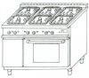 EMAX GT-61/1 Gáztűzhely 6 égős 25,2kW, GN1/1 méretű gázüzemű sütővel