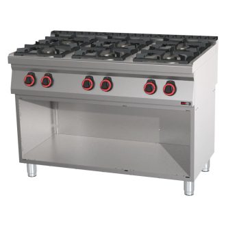   RM GASTRO REDFOX SP 70/120 G Gáztűzhely, 6 égős, nyitott tárolószekrénnyel, 1200mm (2x4,5kW + 4x7,5kW)