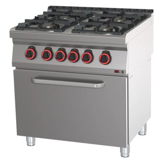   RM GASTRO REDFOX SPBT 70/80 21 GE Gáztűzhely, 4 égős (3,5kW + 3x6kW), GN2/1 statikus elektromos sütővel