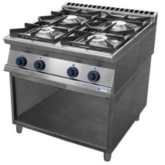  Nagykonyhai gáztűzhely 4 db nyílt égővel, 3 oldalon zárt tárolórésszel – GASZTROMETÁL GT4.98S