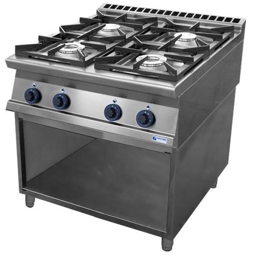 Nagykonyhai gáztűzhely 4 db nyílt égővel, 3 oldalon zárt tárolórésszel – GASZTROMETÁL GT4.98S