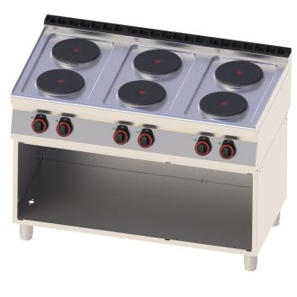   RM GASTRO REDFOX SP 70/120 E Tűzhely elektromos, hat főzőlapos, nyitott tárolószekrénnyel, 1200mm