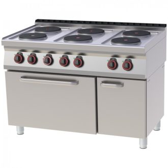   RM GASTRO REDFOX SPT 70/120 11 E Tűzhely elektromos, hat főzőlapos, GN1/1 légkeveréses sütővel, tárolószekrénnyel, 1200mm