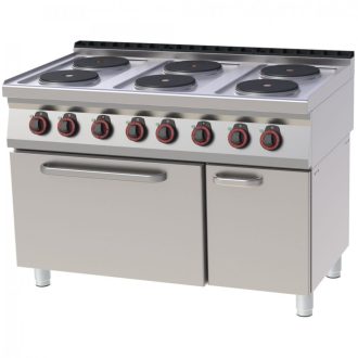   RM GASTRO REDFOX SPT 70/120 21 E Tűzhely elektromos, hat főzőlapos, GN2/1 statikus sütővel, tárolószekrénnyel, 1200mm