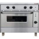 EMAX NTS-1421 Elektromos tűzhely 4db négyzet-főzőlappal és GN2/1 méretű statikus sütővel, 900x900x850mm.