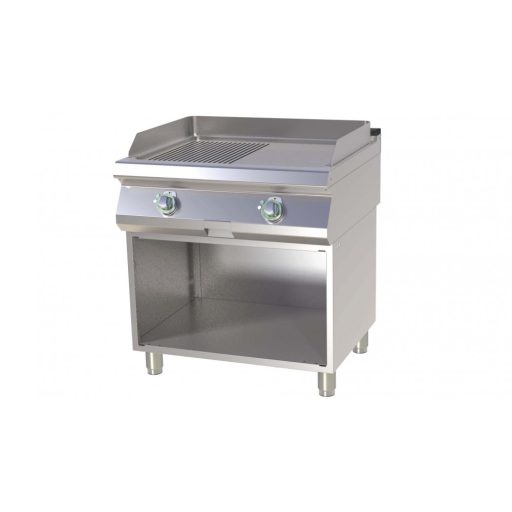 RM GASTRO FTHR 780 E Szeletsütő lap 1/2 sima, 1/2 bordázott sütőfelülettel, elektromos, alsó nyitott tárolóval, 800mm