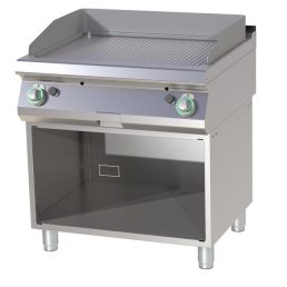   RM GASTRO FTRC 780 G Szeletsütő lap króm bordázott, gázüzemű, alsó nyitott tárolóval, 800mm