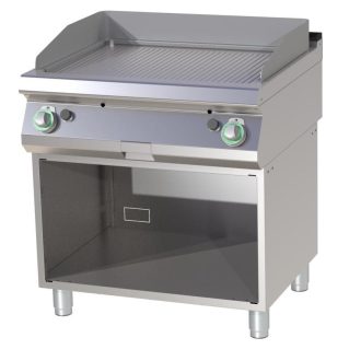   RM GASTRO FTRC 780 G Szeletsütő lap króm bordázott, gázüzemű, alsó nyitott tárolóval, 800mm