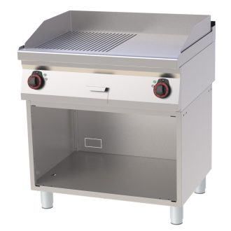   RM GASTRO REDFOX FTHR 70/80 E Szeletsütő lap sima+bordázott sütőfelülettel, elektromos, nyitott tárolószekrénnyel, 800mm