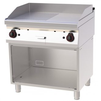   RM GASTRO REDFOX FTHR 70/80 G Szeletsütő lap sima+bordázott sütőfelülettel, gázüzemű, nyitott tárolószekrénnyel, 800mm