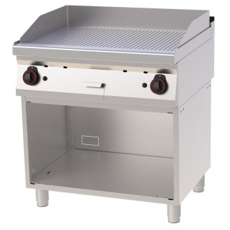   RM GASTRO REDFOX FTR 70/80 G Szeletsütő lap bordázott sütőfelülettel, gázüzemű, nyitott tárolószekrénnyel, 800mm