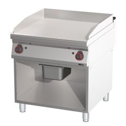  RM GASTRO REDFOX FTHR 90/80 G Szeletsütő lap, gázüzemű, 1/2 sima, 1/2 bordázott sütőfelülettel, nyitott tárolóval, 800mm