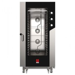   TECNOEKA MKF 2011 S Bekocsizható elektromos kombisütő 20xGN1/1 tálcahellyel, tekerőgombos vezérléssel, regálkocsival